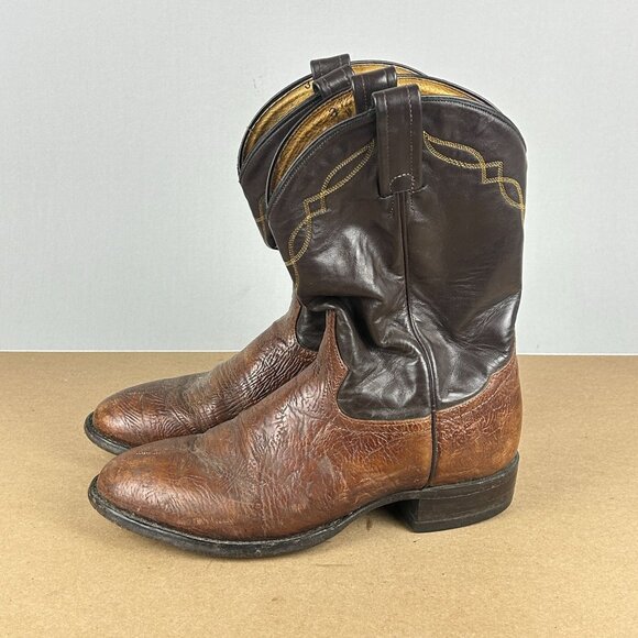Tony Lama Stockman Western Cowboy Boots Mens 8 Extra Wide Brown Pull On - Picture 1 of 9